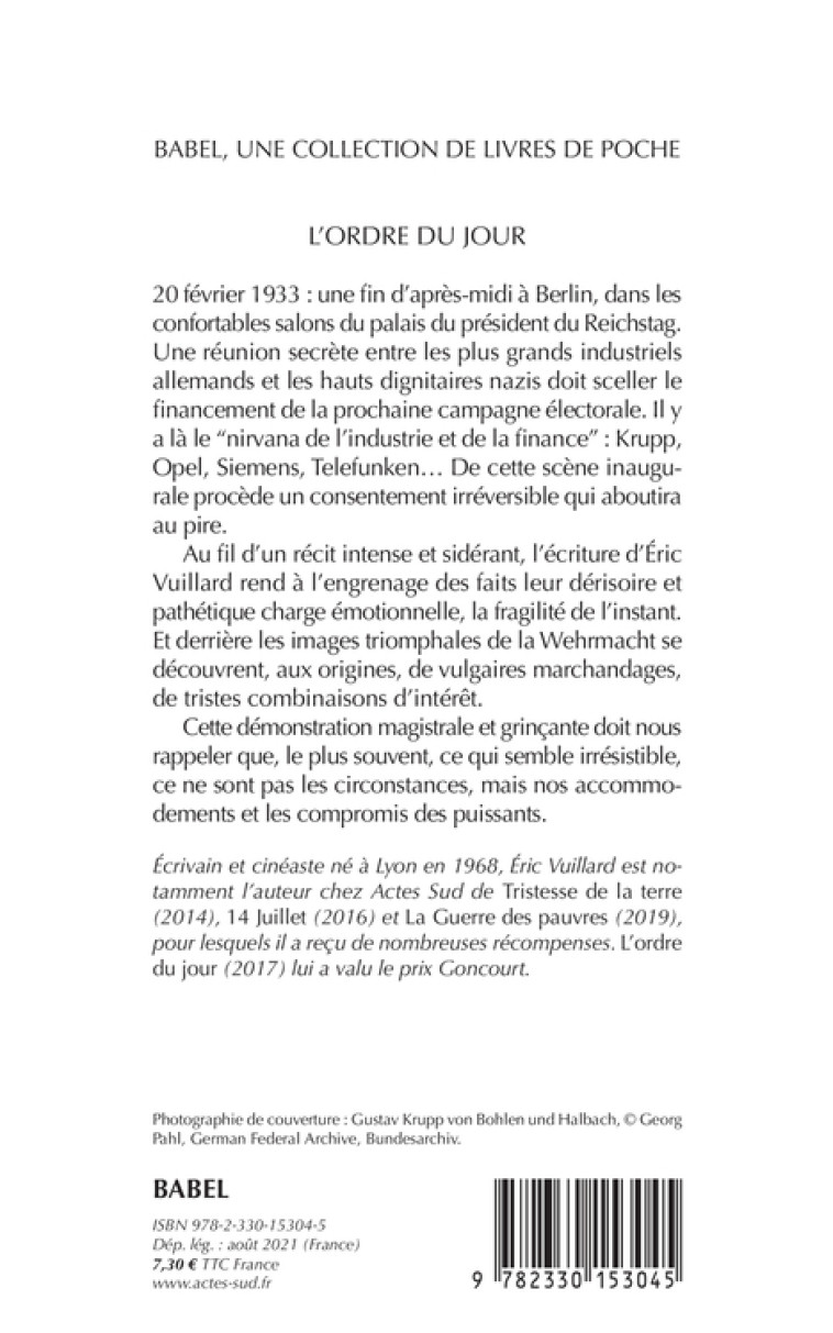 L-ORDRE DU JOUR - Éric Vuillard - ACTES SUD